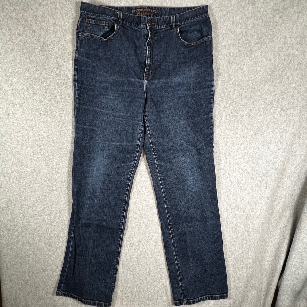VTG Lauren Ralph Lauren Jeans Women 16 Blue Dark Wash High Rise Straight Stretch